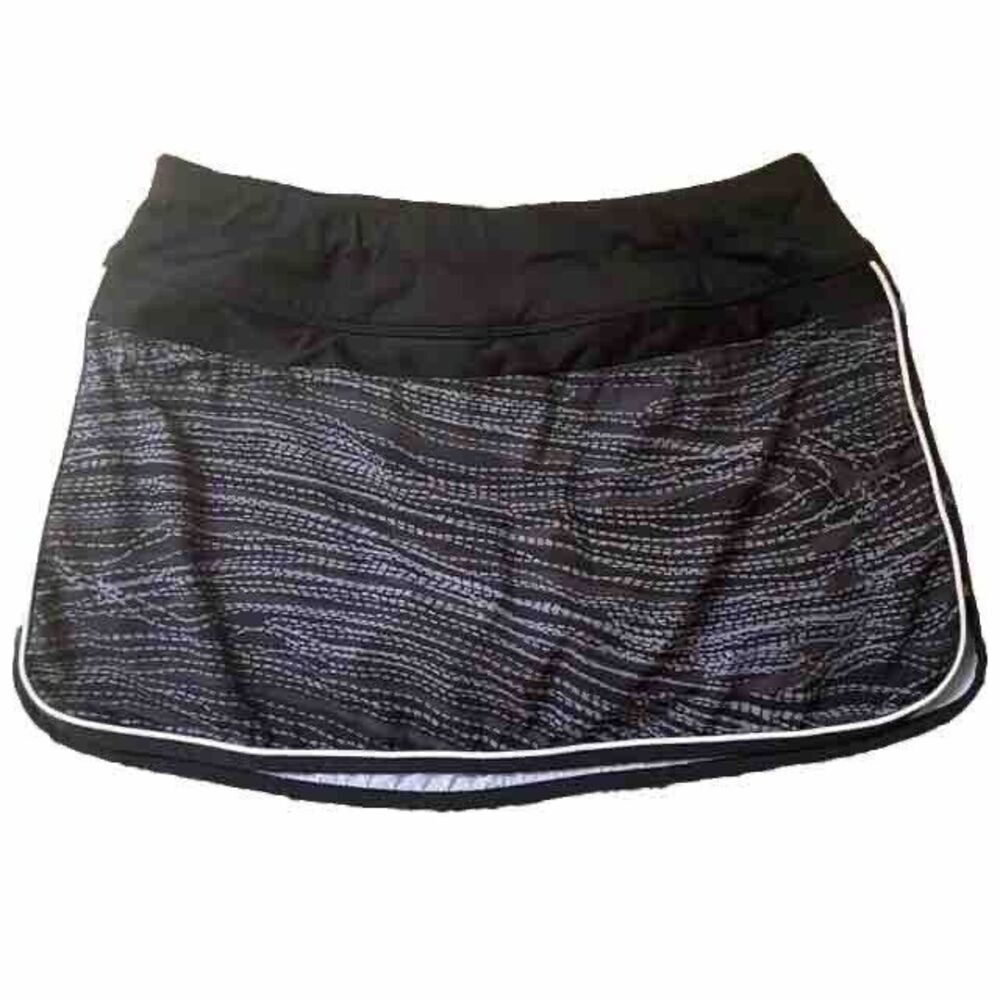 Athleta Skort Womens 6 Ramp It Up Running Black Gray Heatwave Stripe Zip Pocket